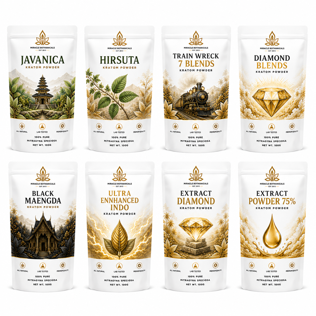 Miracle Botanicals Premium Strain collection — Javanica, Hirsuta, Diamond Blends, Black Maengda and more